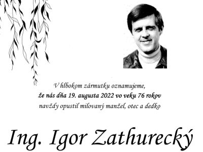 Smútočné oznámenie, skonal Igor Zathurecký
